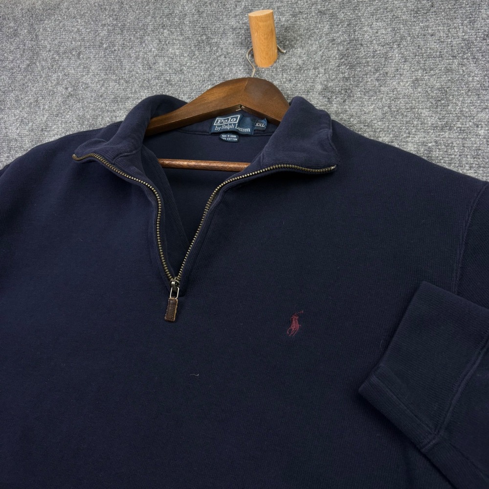 Polo Ralph Lauren Quarter Zip Pullover Mens XXL Navy Blue Cotton Knit Sweater